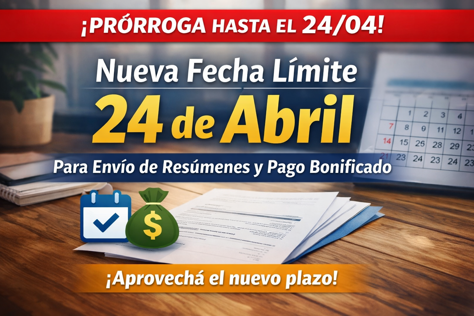 Prórroga para envío de resúmenes y pago bonificado