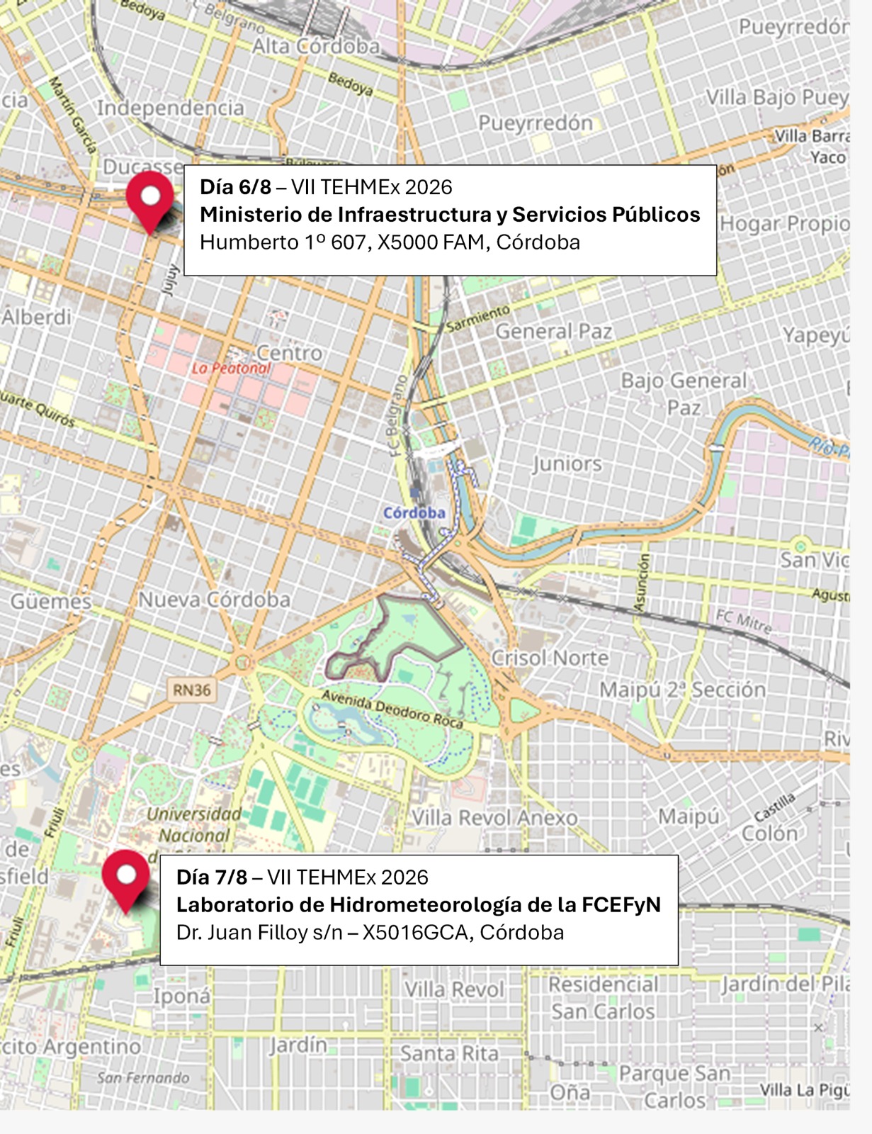 Mapa con las sedes del evento en Córdoba